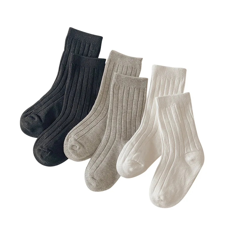 Calcetines de algod&oacute;n para ni&ntilde;os y ni&ntilde;as, medias de Color s&oacute;lido, estudiantes coreanos, 3 pares-0