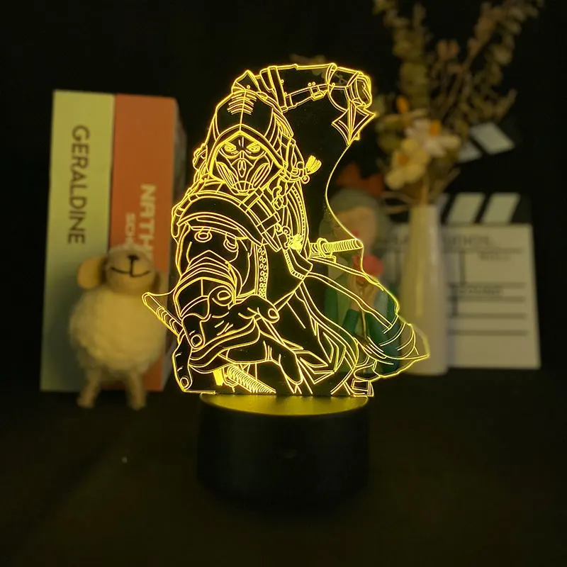 

Ночник-будильник Scorpion Mortal Kombat, с 3D подставкой, декоративная лампа для дома, праздничный ночсветильник на батарейках