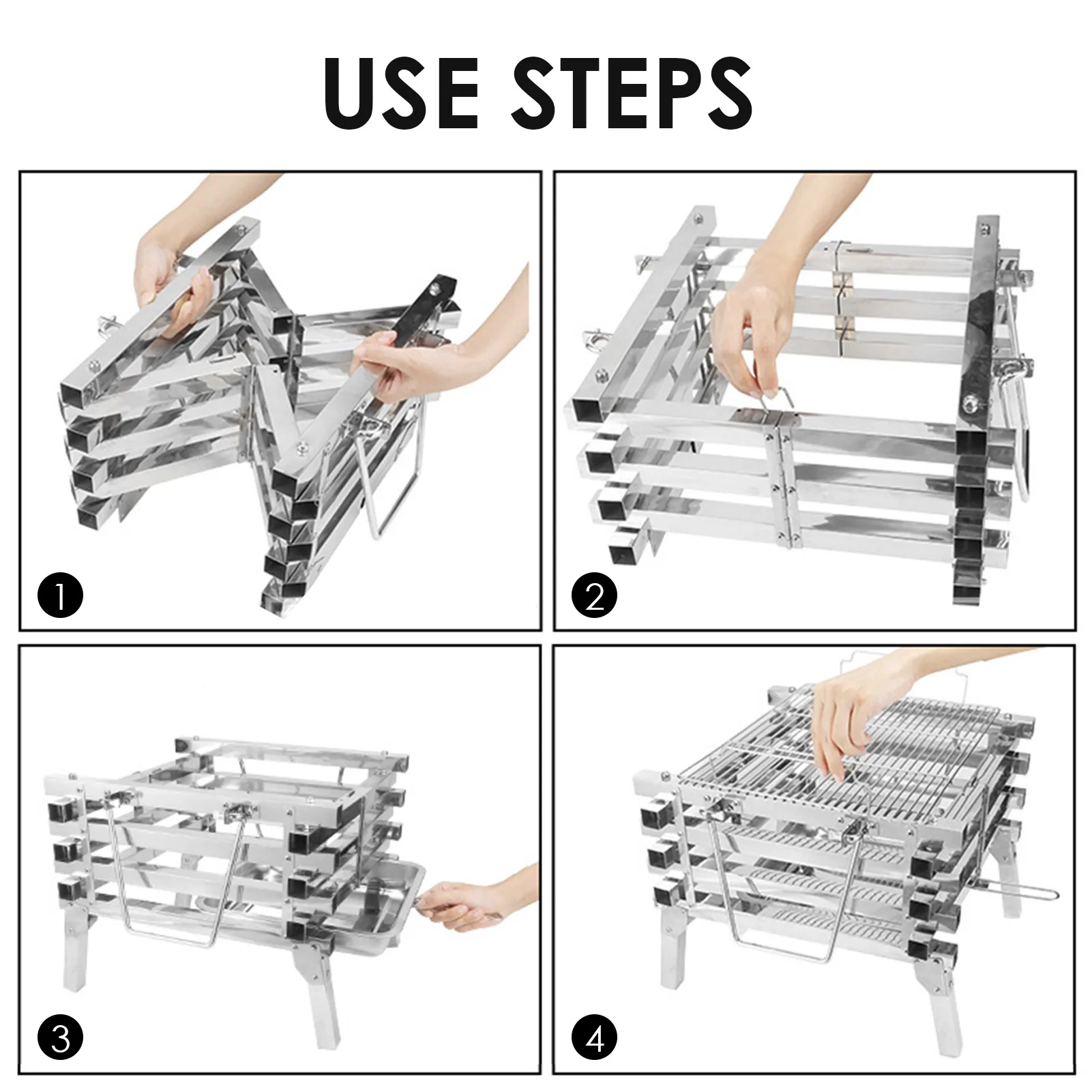 

Barbecue Incinerator All-stainless Steel Camping Folding Portable Barbecue Grill Carbon Oven Wood Stove Bonfire Rack 2020 New