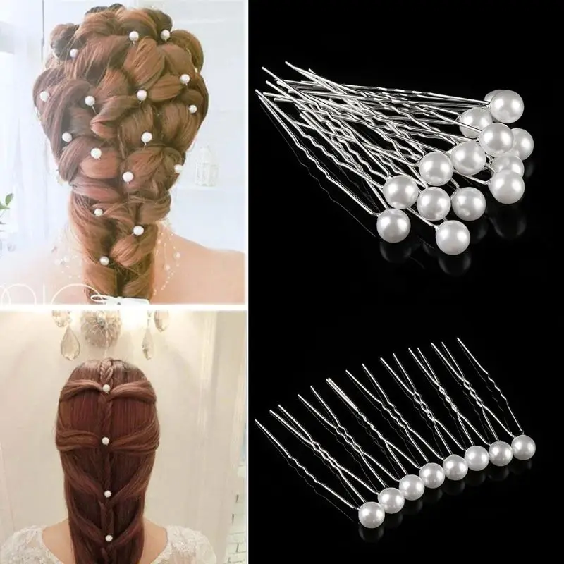 20Pcs/Set Women Wedding Imitation Pearl Hairpins Bridal Jewelry U-Shaped Hair Clips Bun Braiding Ponytail Hairstyle Barrettes |