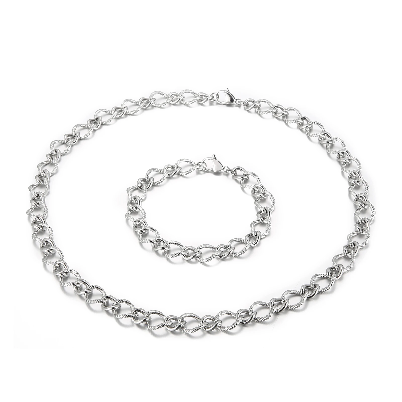 

10mm Width 316L Stainless Steel For Women Men Fashion Chains Necklace Bracelet Jewelry Sets