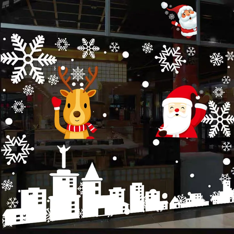 

Christmas Window Stickers Wall Oranments Cartoon Santa Claus Elk Pendants Merry christmas Decor For Home 2021 Happy New Year