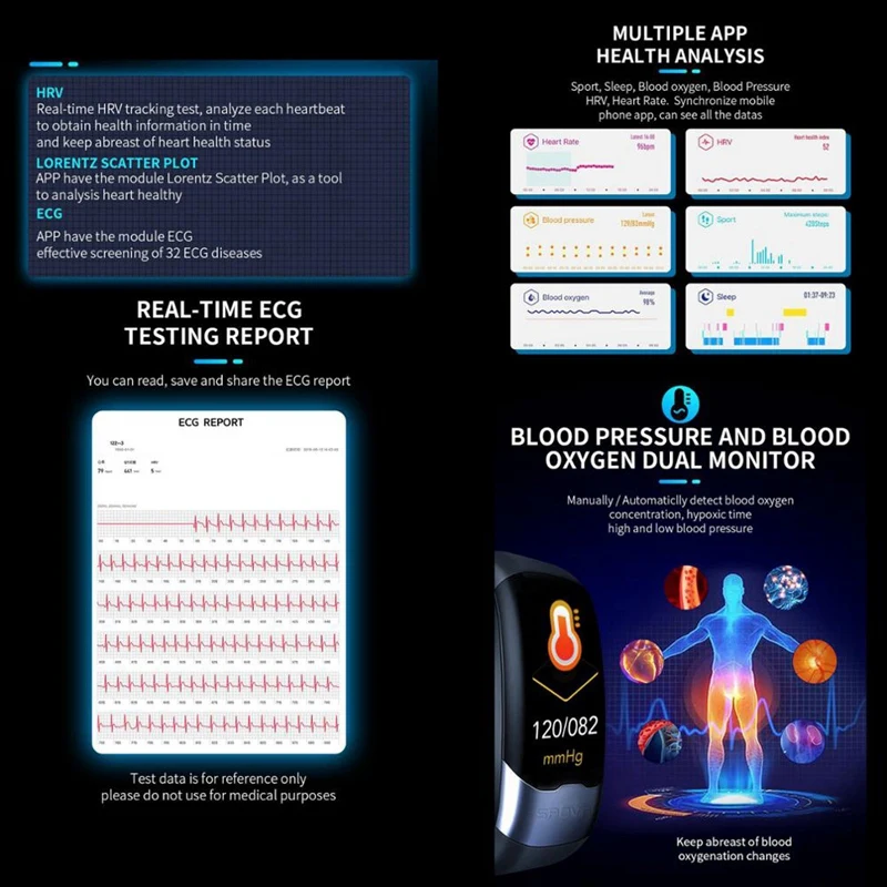 

Ecg Sports Smart Bracelet Usb Fashion Heart Rate Detection Wristband for Fitness Healthy Blood Pressure Blood Oxygen Smar