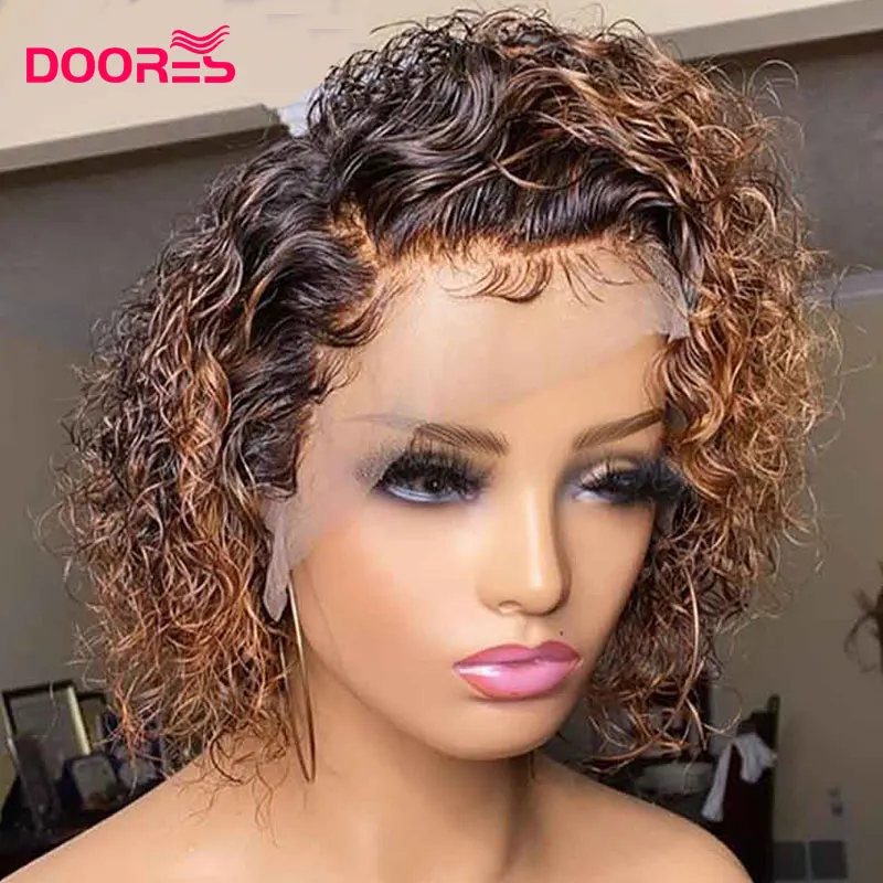 Парик Doors с кудрявыми волосами T-образные парики из человеческих волос коричневые
