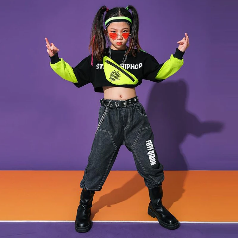 

Крутая уличная одежда в стиле хип-хоп для девочек, укороченные топы, тактические брюки-карго для танцев, костюмы, детская одежда для поп-конц...