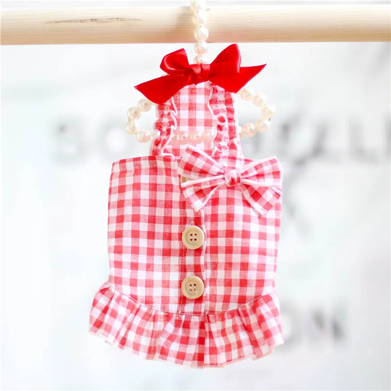 Клетчатое платье для собак Одежда щенков маленьких средних чихуахуа костюм Shih Tzu