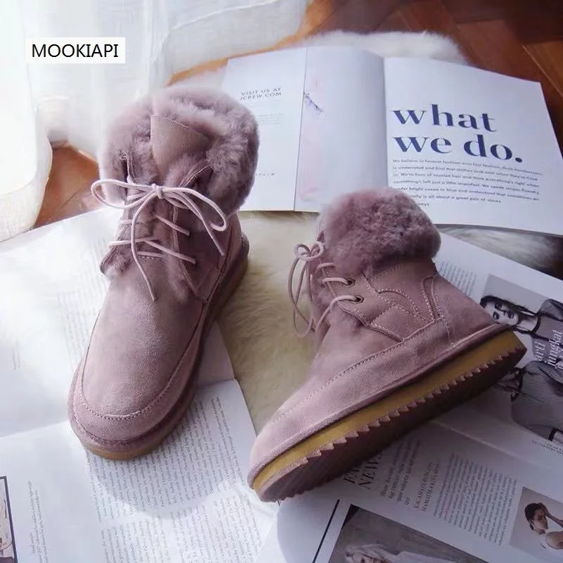 В 2019 году Новейшие европейские женские зимние сапоги из овчины и меха ботинки