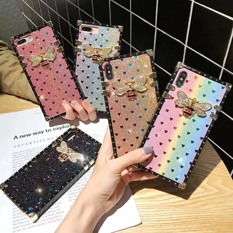 Diamond Butterfly Shell For iPhone xs max Cover Square Powder Silicone 6 7 8 Plus Elk Flower IPhone 11Pro Max |