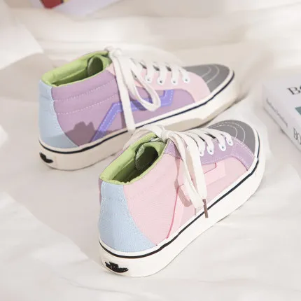 Розовые высокие холщовые туфли для женщин новинка весны 2020 дикая Модная японская