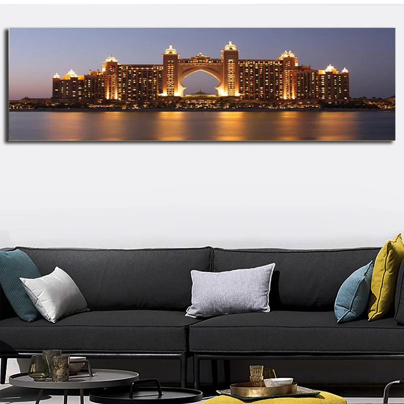 Night Cityscape Scenery Oil Painting Printed Modern Canvas Home Cuadros Wall Art Picture for Living Room Sofa Posters | Дом и сад