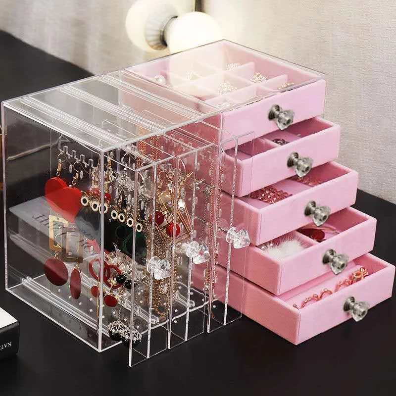 

Acrylic Jewelry Storage Box Home Desktop Dustproof Drawer Storage Box Dresser Vertical Storage Transparent Display Stand