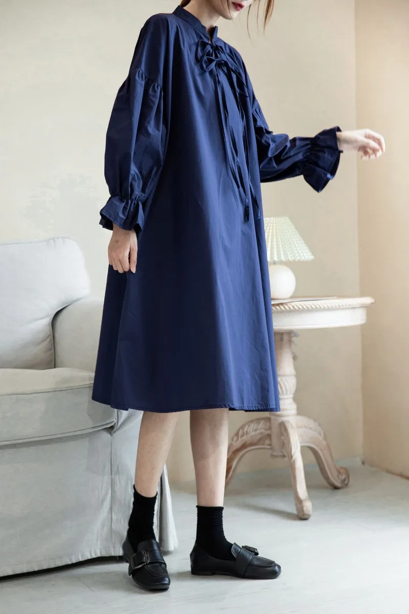 Платье женское винтажное в стиле оверсайз милое свободное Бандажное с длинным