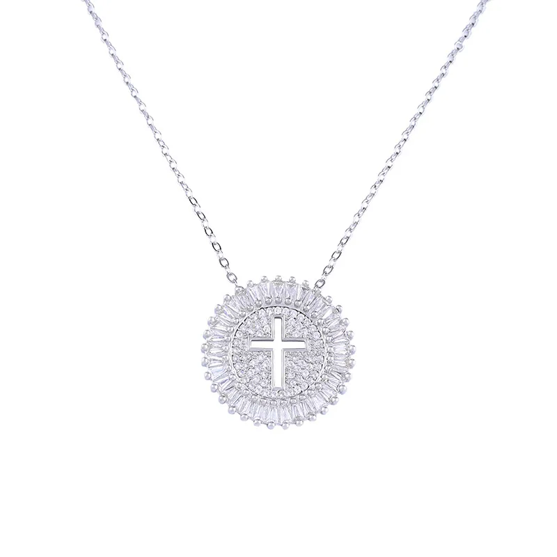 

Cross border new accessories full diamond hollow cross necklace exquisite shining zircon diamond copper plated necklace nkp11