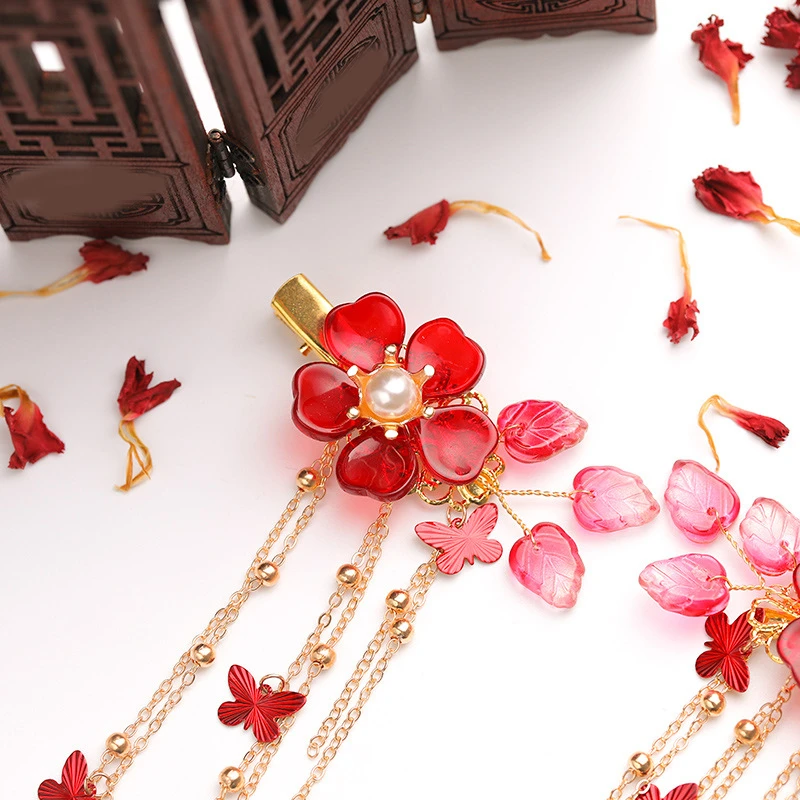 2 шт. украшение для волос Hanfu винтажная красная заколка с кисточками аксессуары