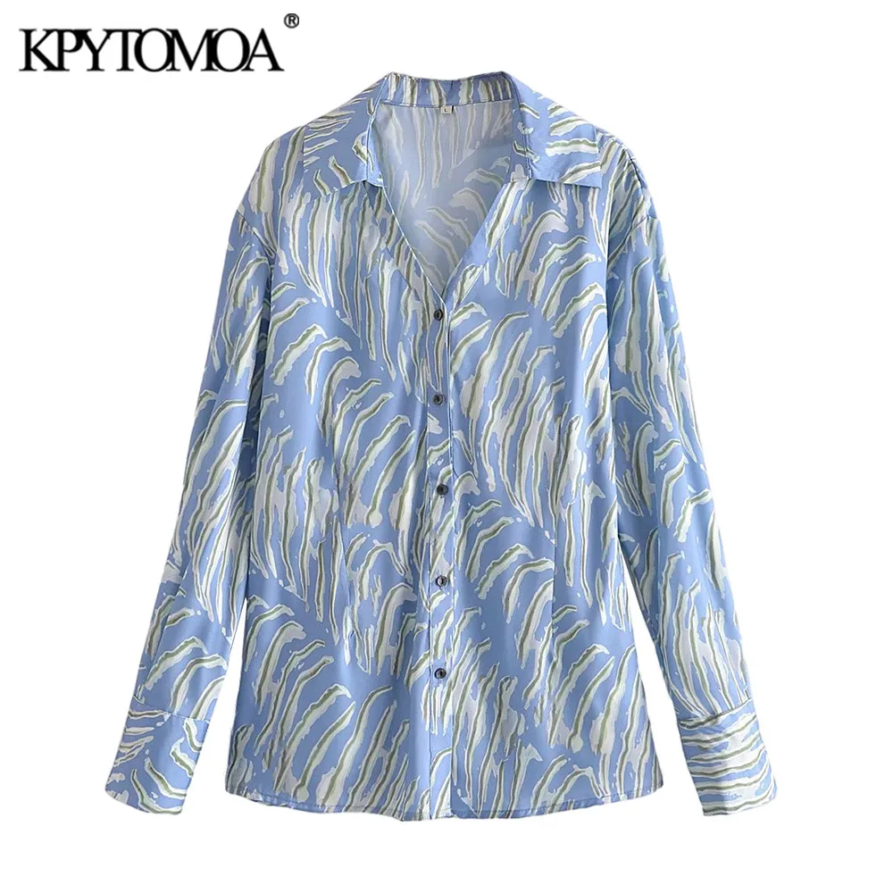 

KPYTOMOA Women 2021 Fashion Animal Print Fitted Blouses Vintage Long Sleeve Button-up Female Shirts Blusas Chic Tops