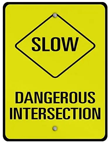 

LZATPD SLALL Slow Dangerous Intersection Traffic Yellow Retro Street Sign r Motorcycle Garage Decoration Supplies12 X 8 Inch