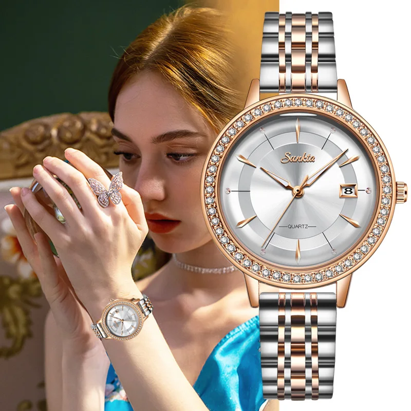 Часы наручные SUNKTA женские кварцевые брендовые Роскошные водонепроницаемые
