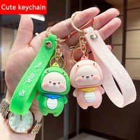new fashion little dinosaur leather bag car keychain plastic soft rubber doll pendant key holder ring accessories jewelry gift