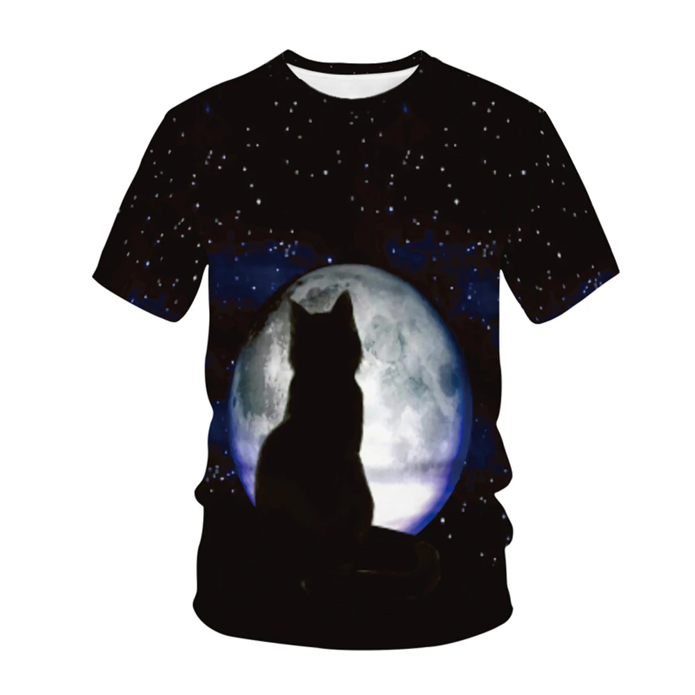 

Summer new style Cute cat T-shirt men's ladies couples parent-child fashion short-sleeved casual wear 3DT boys and girls Tshirt