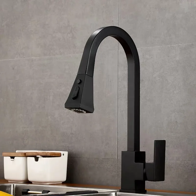 Кухонный смеситель выдвижной кран серебристого цвета с одной ручкой Поворот на