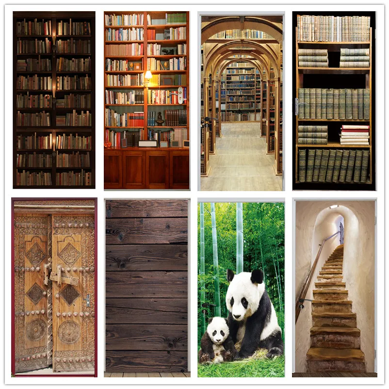 Настенная 3D наклейка на дверь библиотека спальня гостиная деревянные