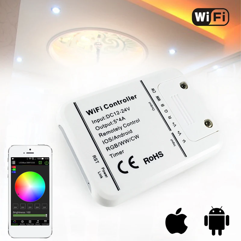 

4A*5CH RGB/WW/CW LED WIFI Controller IOS Android Smart Link Timer Music Control