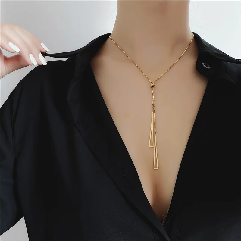 

Titanium Steel Non-Fading Tassel Pull-Out Light Luxury Necklace Net Red Clavicle Chain Niche Simple Personality Pendant