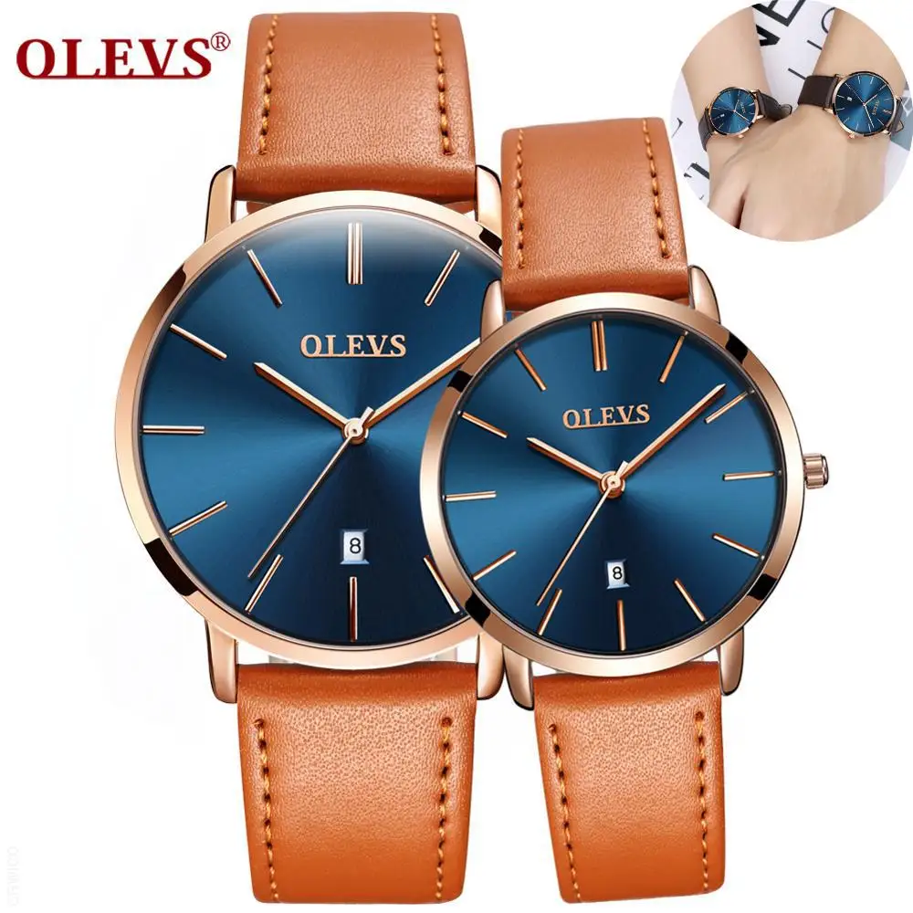 OLEVS Couple Wristwatch Men And Women Quartz Waterproof Casual Watch Calendar Clock Valentine's Romantic Gifts Lovers Set of 2