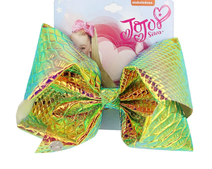 Fish scales three-dimensional Glitter Rainbow Leather 7inch Bow With Alligator Clips Kids Bling Hair Accessories Hairpin |