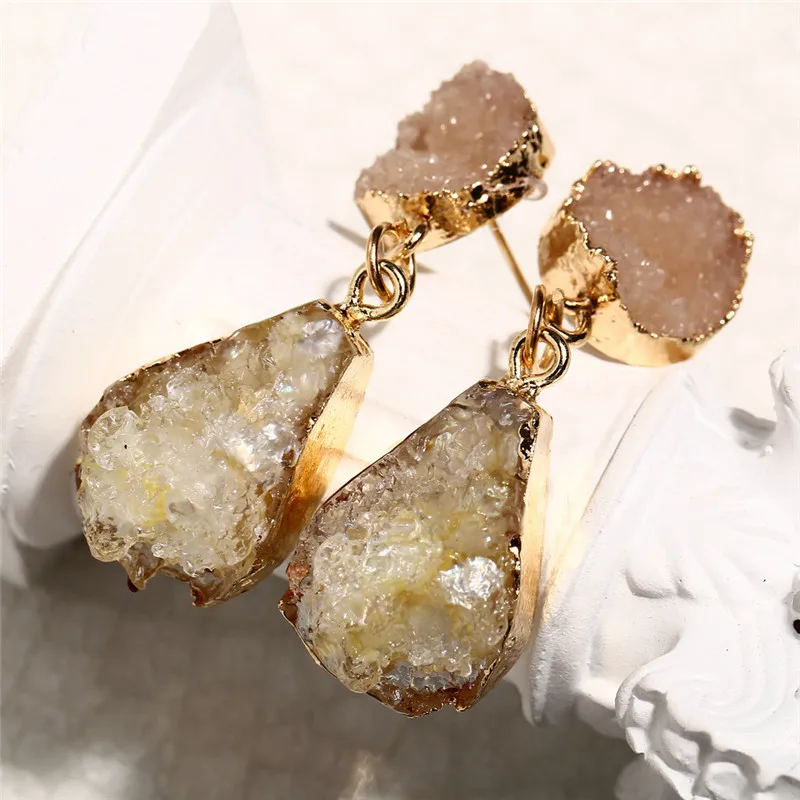 Модные серьги для женщин в виде капли воды из смолы кварца камня цвет золото