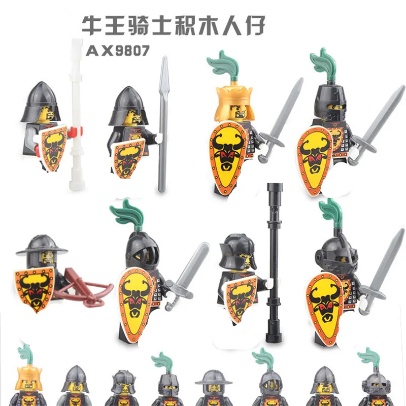 

AX9801 Blue Lion Knight Assembled Building Block Miniature Toy Medieval Knight Archer Children's Gift Adult