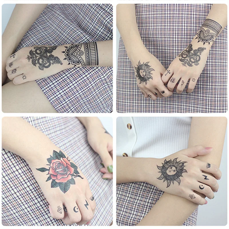 

36/40/76pcs Rock Punk Style Tattoos Sticker Flower Letters Finger Tattoos Party Body Art Mandala Lace Temporary Tatto Stickers