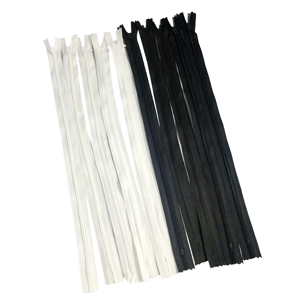 

10pcs White Black Invisible Nylon Closed End Zip Zippers for Sewing Tailor Dressmaking 40cm