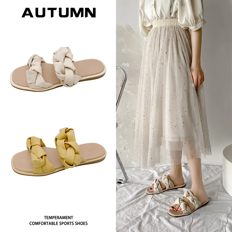 

Slippers Casual Shoes Woman 2021 Pantofle Luxury Soft New Flat Rubber Slides Rome Basic PU Fashion Shoes Women Female Slippers