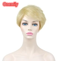 onemily short fluffy synthetic wigs with bangs for women girls blonde theme party evening out dating fun