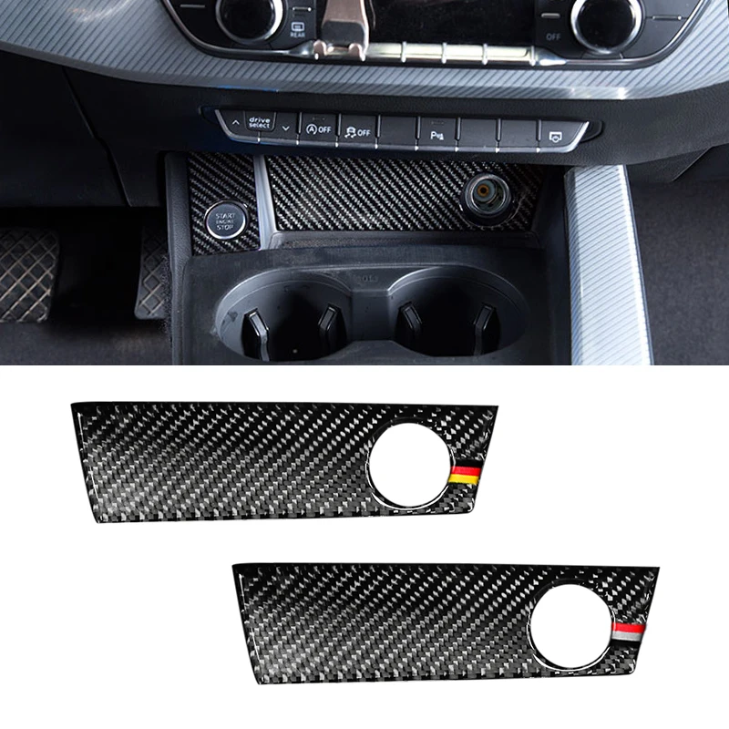 

For Audi A4 B9 A4L 2017 2018 Carbon Fiber Car Center Gear Shift Panel Cigarette Lighter Charger Hole Storage Cover Trim