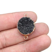 natural stone pendant round shape crystal double hole connector for jewelry making diy necklace bracelet accessories 20x30mm