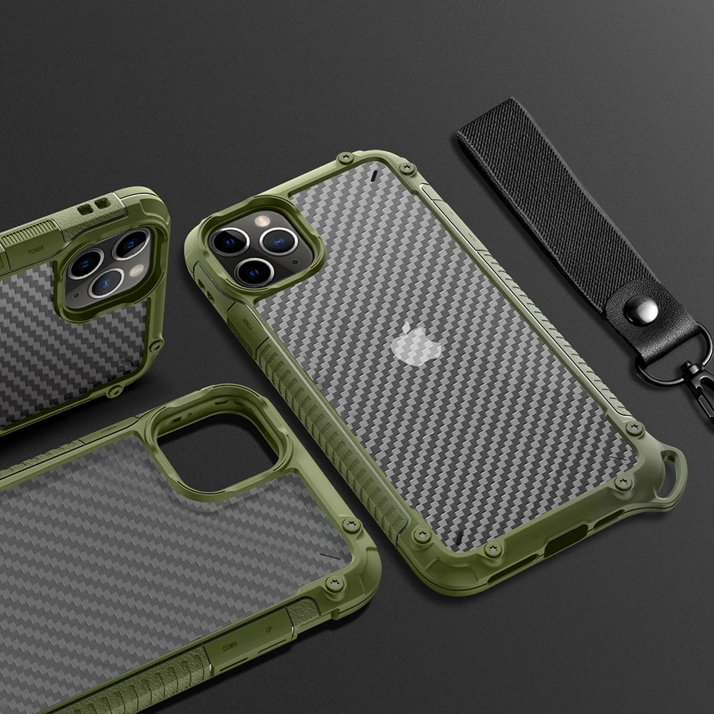 Бронированный матовый ударопрочный чехол бампер с ремешком для телефона iPhone 12