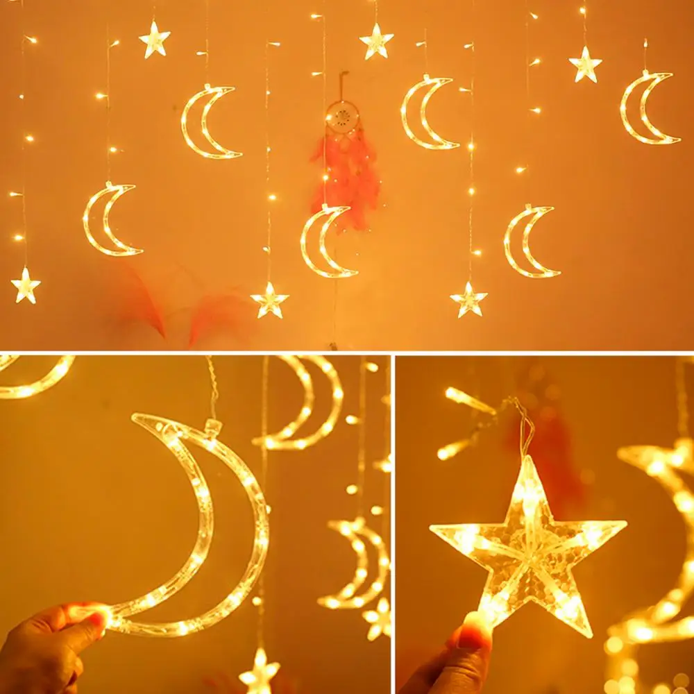 

Star Moon Led Curtain Garland String Light Eid Mubarak Ramadan Decoration Islam Muslim Party Decor Eid Al Adha Gift Eid Mubarak