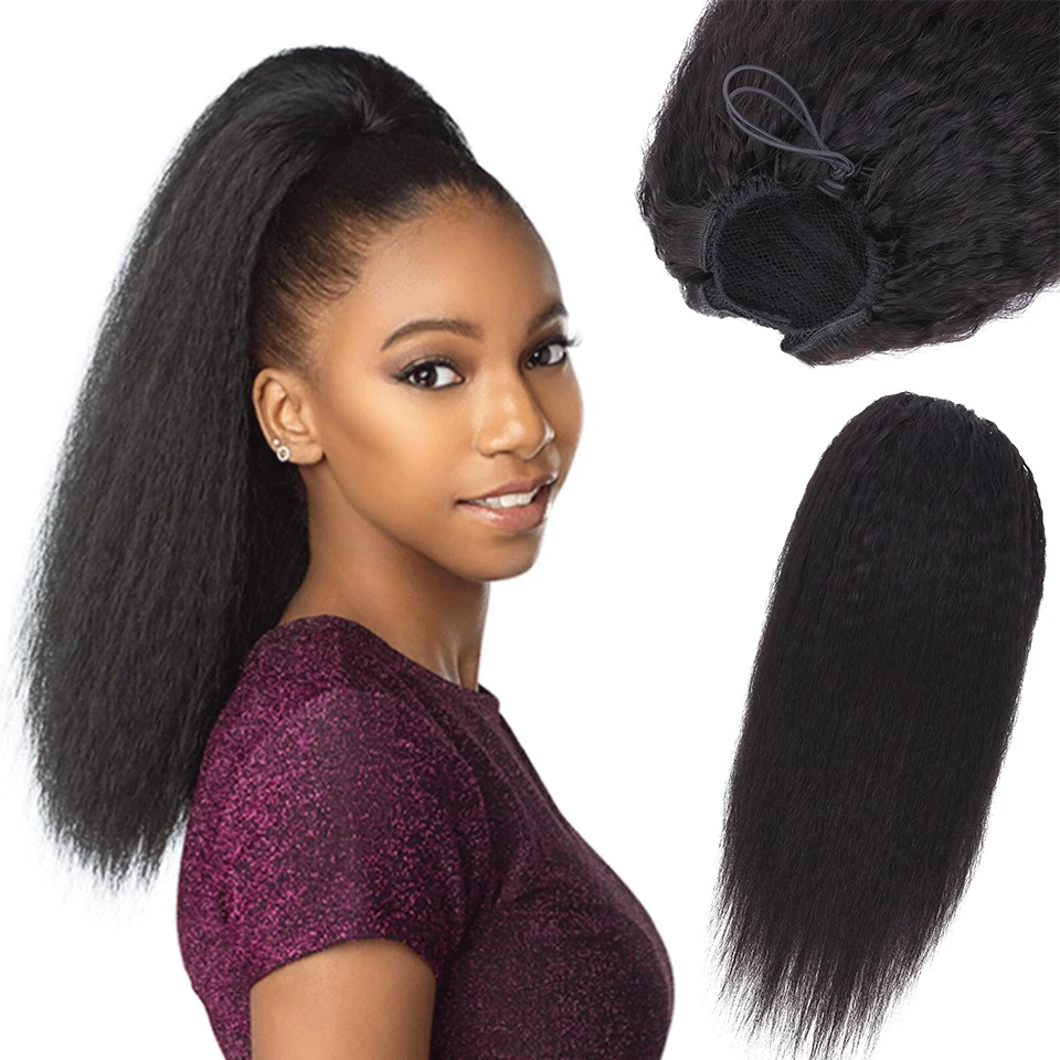 

Haever Brazilian Yaki Straight Ponytail Human Hair Clip In Extensions Virgin Hair Drawstring Ponytail 1 Piece Natural Color