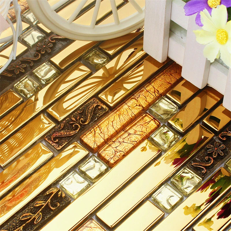 Мозаичная плитка из стекла гальваническое покрытие золотистая смола SD-092 для