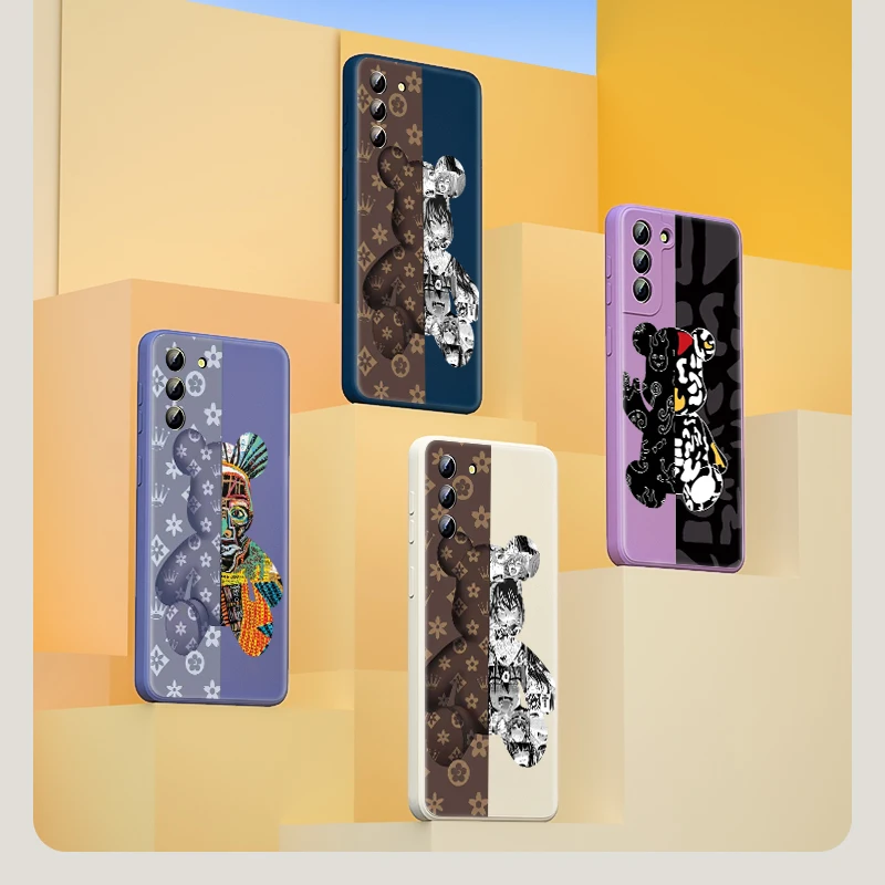 

Fashion Bear Phone Case For Samsung Galaxy Note 20 10 S21 S20 FE S10 Ultra Plus Lite Pro 5G Liquid Silicone TPU Capa