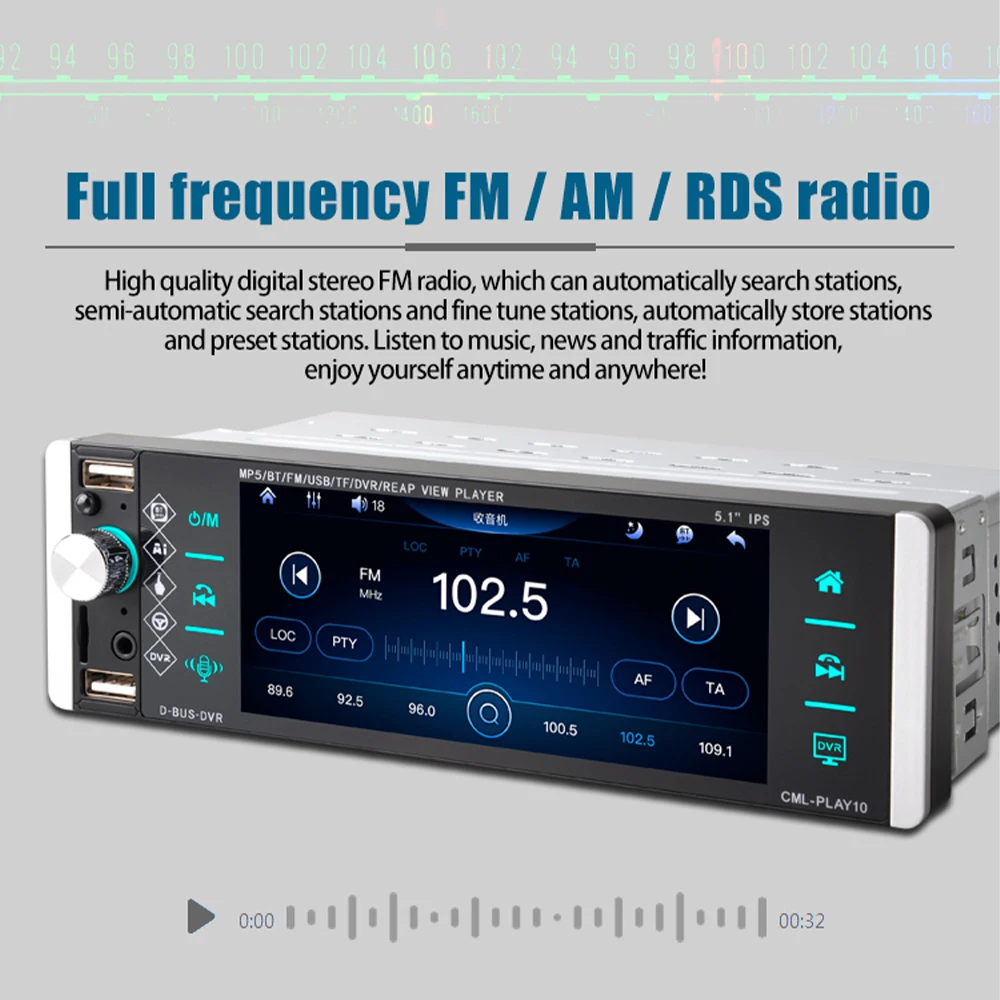 Автомагнитола Podofo 1 Din 5 дюйма HD Bluetooth FM RDS USB сенсорный экран голосовой помощник MP5