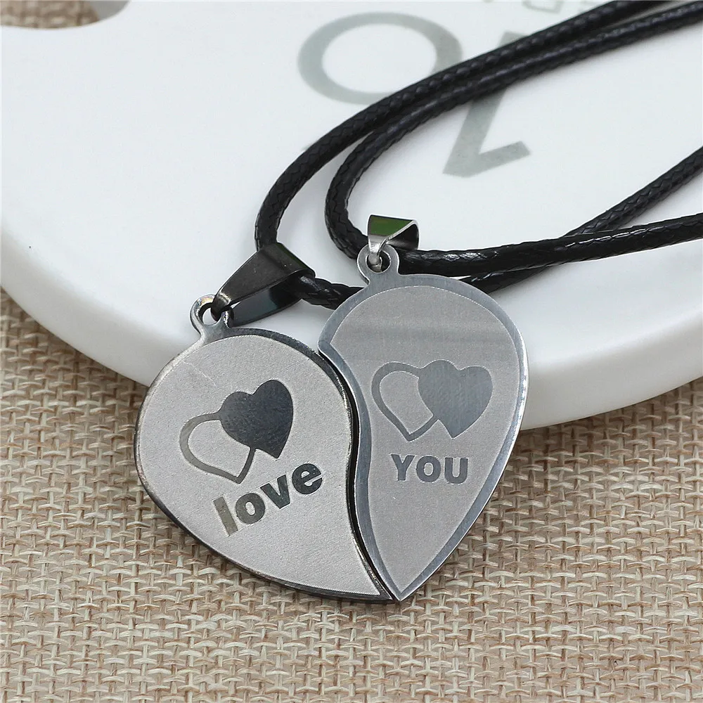 

Heart-shape " Love You" Titanium steel Couple Lovers Half Heart Pendant Necklace Puzzle pendant necklace Drop shipping