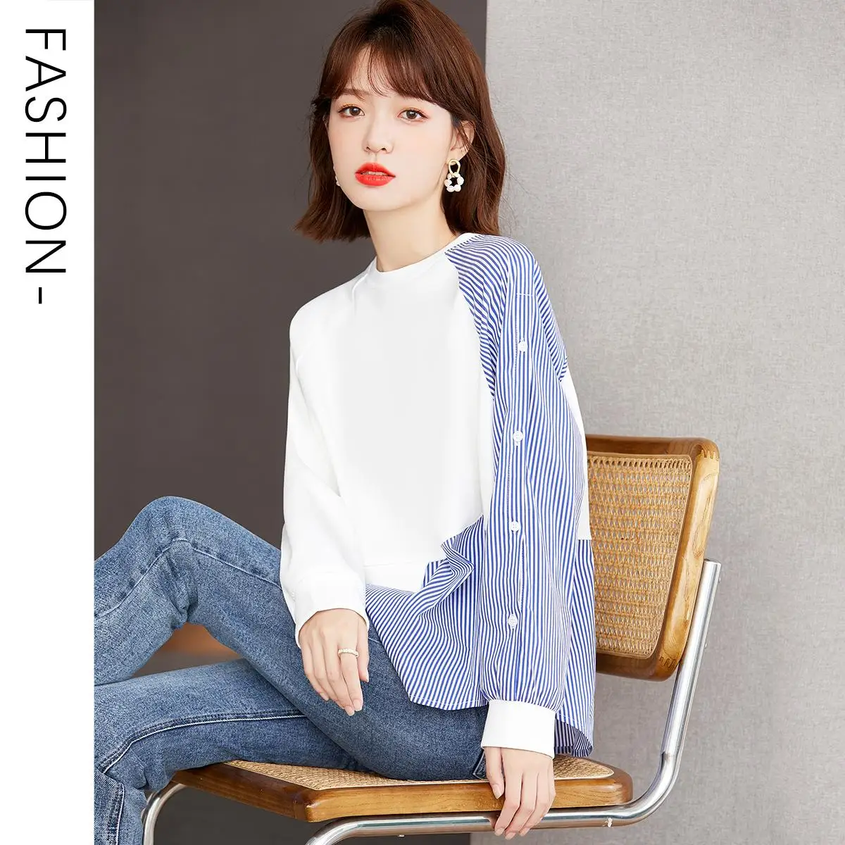 

Simgent 2021 Sweatshirts Striped Long Sleeve One Neck Casual Loose Tshirts Autumn Winter Woman Clothing Tops SG110111