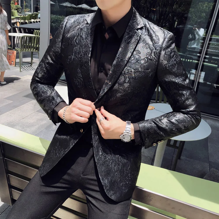 Новинка Мужской Блейзер роскошный жаккардовый однобортный пиджак и куртки для