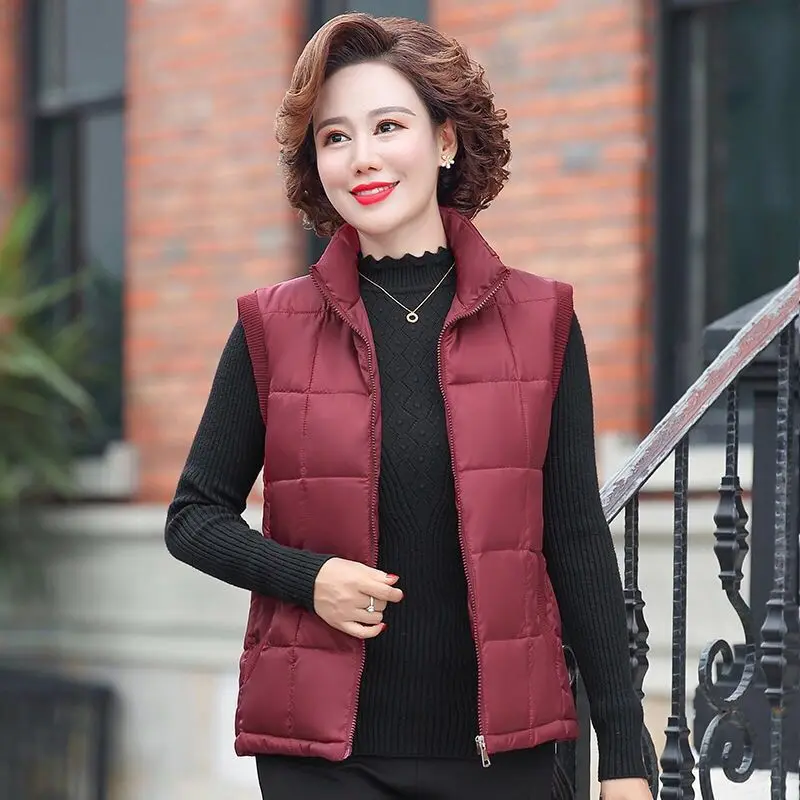 

Winter Women Vest Cotton Sleeveless Jacket Vest Waistcoat Warm Solid Vests Slim Pockets Women's Clothing