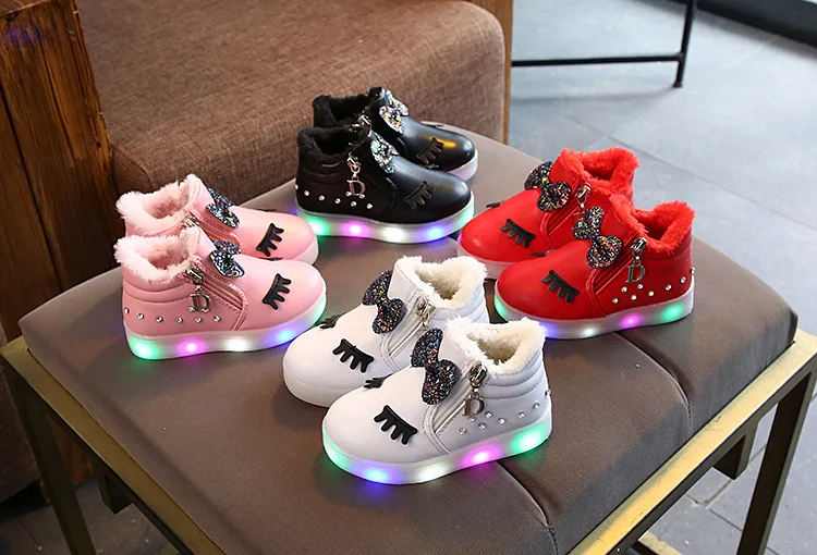 Fur cartoon Fashion Snow winter children boots Cute hot sales kids casual sneakers Lovely butterfly girls shoes