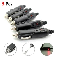 5pcs 12v high power male car cigarette lighter socket plug connector with led red indicator light car interior accessories