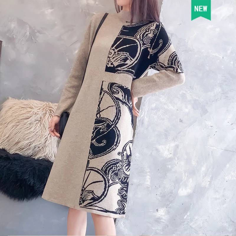 

13072 (номер 4, ряд 2, ряд 5) новое трикотажное платье средней длины с воротником средней длины 60jd